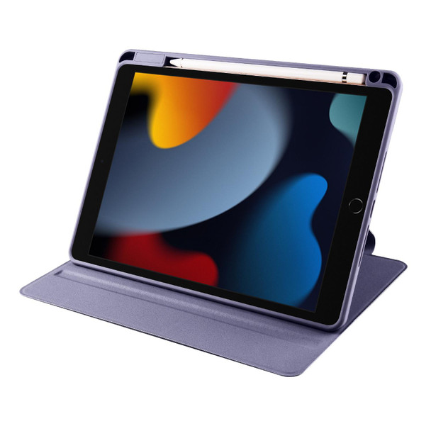 For iPad 10.2 2022 / 2021 / 2020 / 2019 Acrylic 360 Degree Rotation Holder Tablet Leatherette Case(Lavender Purple)