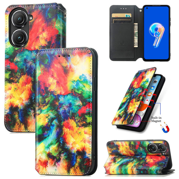 For Asus Zenfone 9 CaseNeo Colorful Magnetic Leatherette Phone Case(Colorful Cloud)