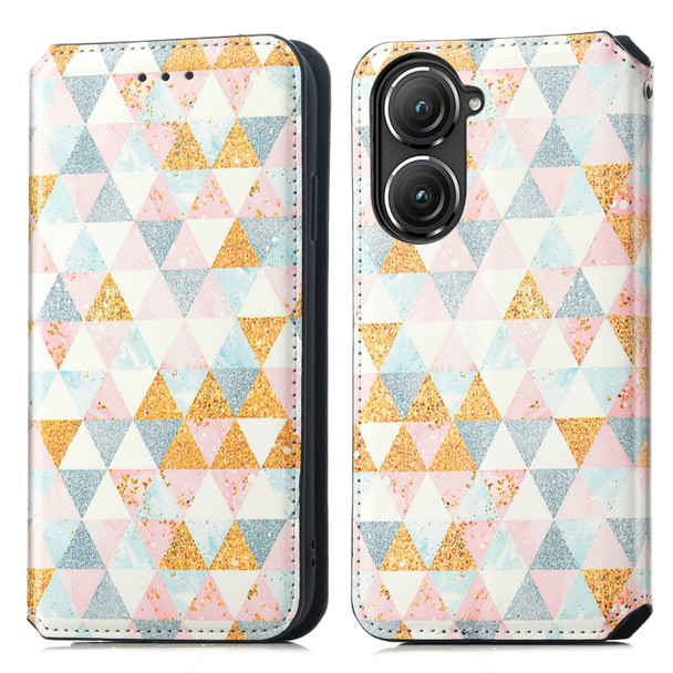 For Asus Zenfone 9 CaseNeo Colorful Magnetic Leatherette Phone Case(Rhombus)