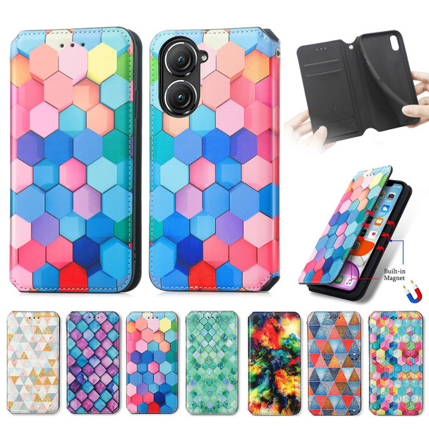 For Asus Zenfone 9 CaseNeo Colorful Magnetic Leatherette Phone Case(Rhombus)