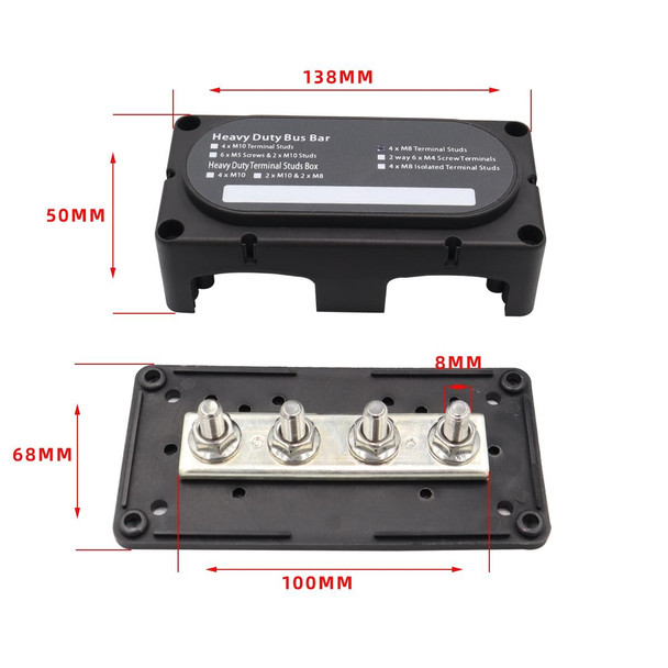 CP-3089-02 300A 48V 4-way M8 Terminal Busbar(Red)