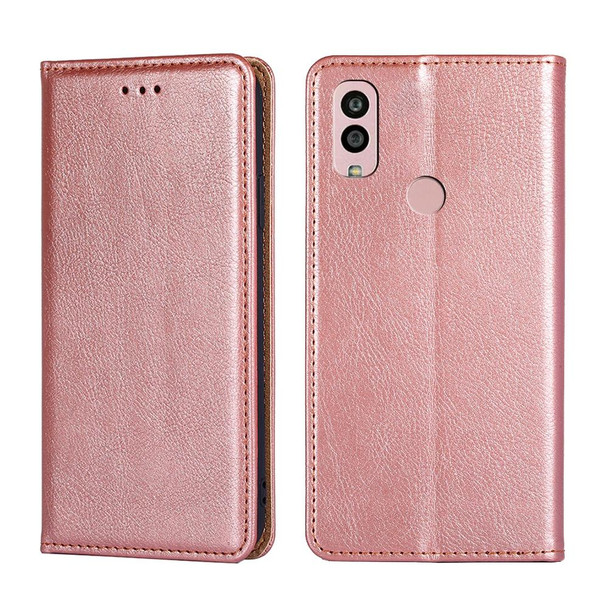 For Kyocera Android One S10 Gloss Oil Solid Color Magnetic Leatherette Phone Case(Rose Gold)