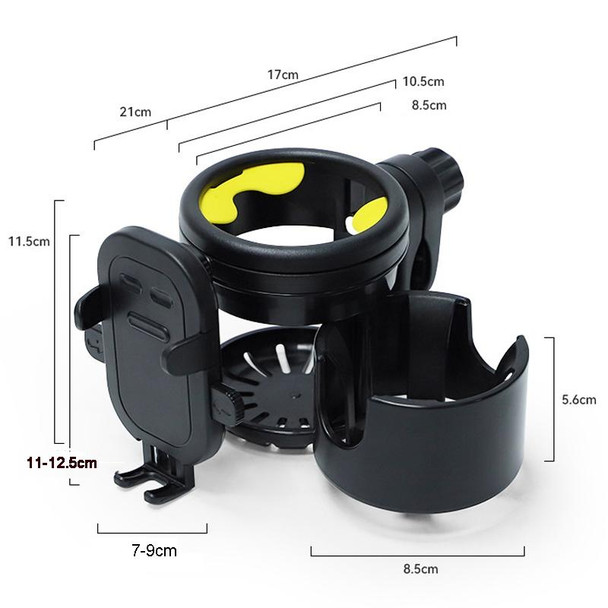 3 IN 1 Universal Baby Stroller Mobile Phone Cup Holder Motorcycle Water Cup Holder(Black and Yellow)