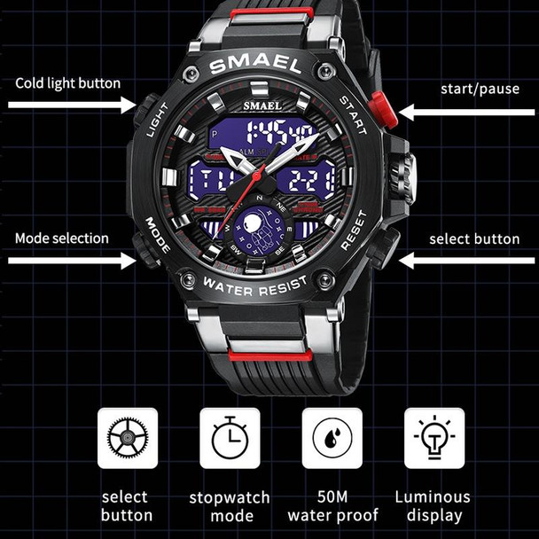 SMAEL 8069 Outdoor Multifunctional Waterproof Sports Alloy Luminous Watch(Blue)