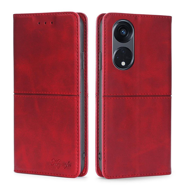 For OPPO Reno8 T 5G/A1 Pro 5G Cow Texture Magnetic Horizontal Flip Leatherette Phone Case(Red)