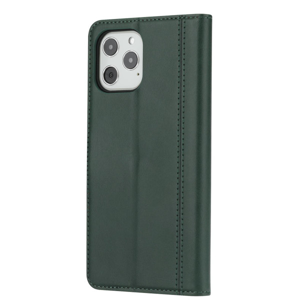 Calf Texture Double Fold Clasp Horizontal Flip Leatherette Case with Photo Frame & Holder & Card Slots & Wallet - iPhone 12 / 12 Pro(Emerald)