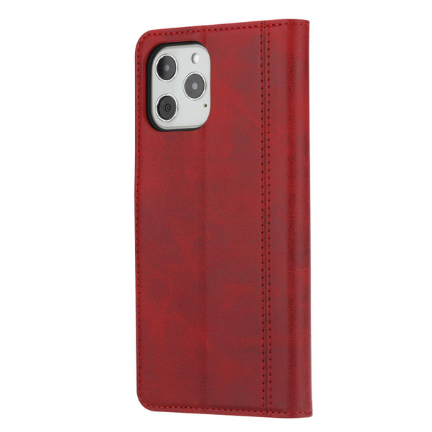 Calf Texture Double Fold Clasp Horizontal Flip Leatherette Case with Photo Frame & Holder & Card Slots & Wallet - iPhone 12 / 12 Pro(Red)