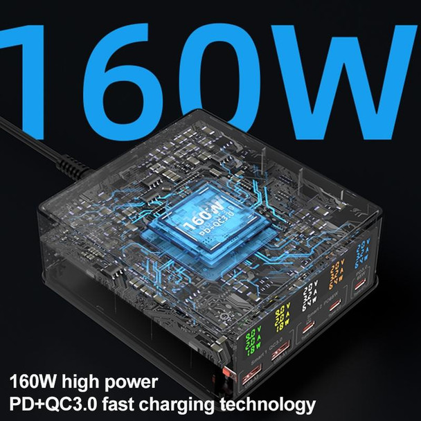 868H 6 in 1 160W 3 PD Type-C + 2 QC3.0 USB Ports Multi Ports Charger(UK Plug)