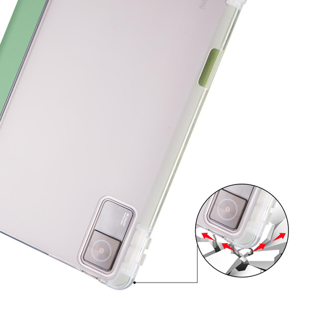 For Xiaomi Redmi Pad 10.61 3-folding Transparent TPU Smart Leather Tablet Case with Pen slot(Matcha Green)