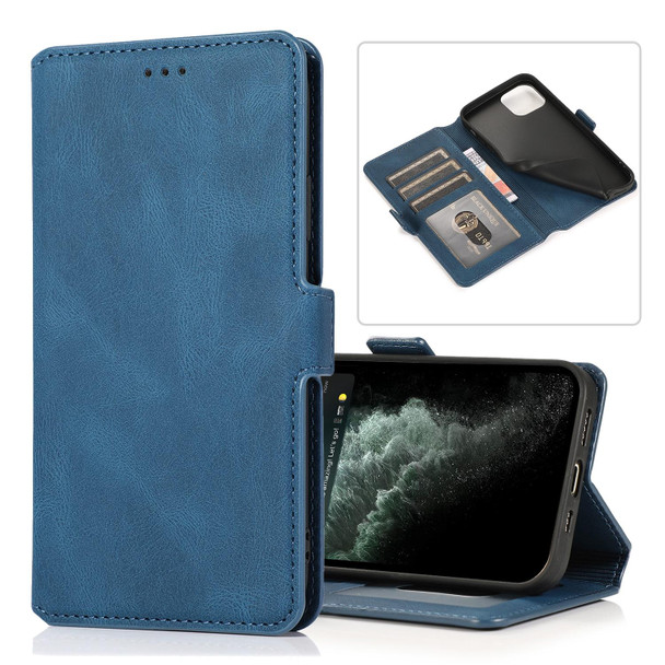 Retro Magnetic Closing Clasp Horizontal Flip Leather Case with Holder & Card Slots & Photo Frame & Wallet - iPhone 12 / 12 Pro(Navy Blue)