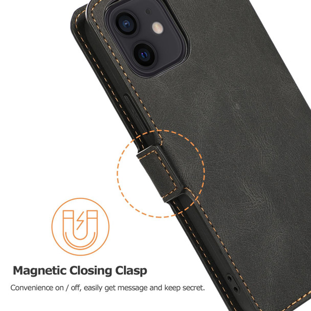 Retro Magnetic Closing Clasp Horizontal Flip Leather Case with Holder & Card Slots & Photo Frame & Wallet - iPhone 12 mini(Black)