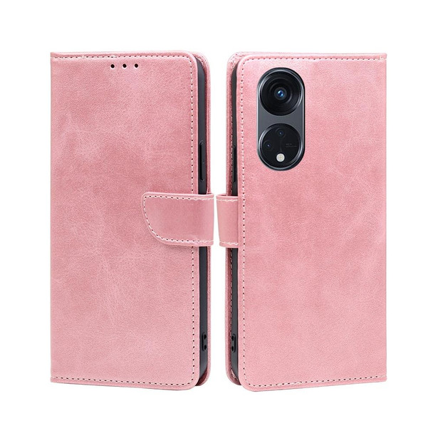 For OPPO Reno8 T 5G/A1 Pro 5G Calf Texture Buckle Flip Leatherette Phone Case(Rose Gold)