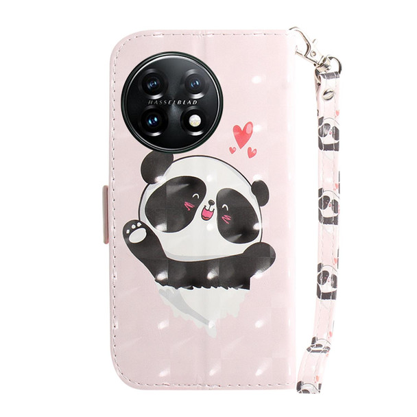 For OnePlus 11 3D Colored Horizontal Flip Leatherette Phone Case(Heart Panda)