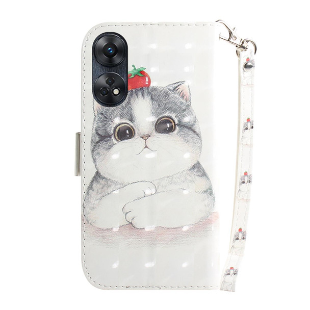 For OPPO Reno8 T 4G 3D Colored Horizontal Flip Leatherette Phone Case(Cute Cat)