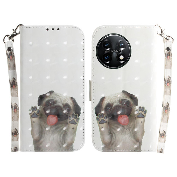 For OnePlus 11 3D Colored Horizontal Flip Leatherette Phone Case(Pug)
