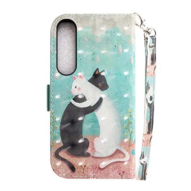 For Sony Xperia 1 IV 2023 3D Colored Horizontal Flip Leatherette Phone Case(Black White Cat)