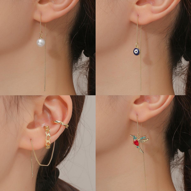 E2210-1 Dual Ball C Clip Long Ear Wire Women Simple Earrings