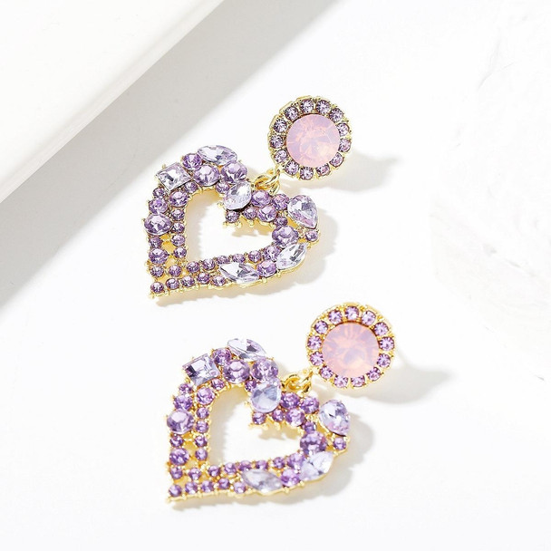 E2109-12 Purple Diamond Love Silver Needle Earrings Simple Earrings