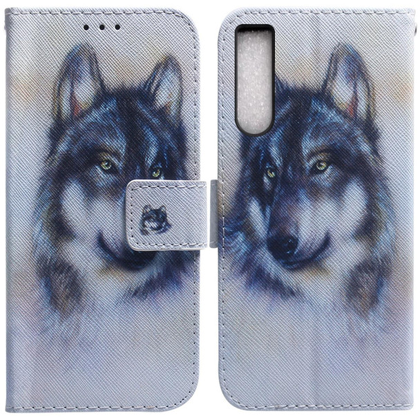 For Sony Xperia 10 IV 2023 Coloured Drawing Flip Leatherette Phone Case(White Wolf)