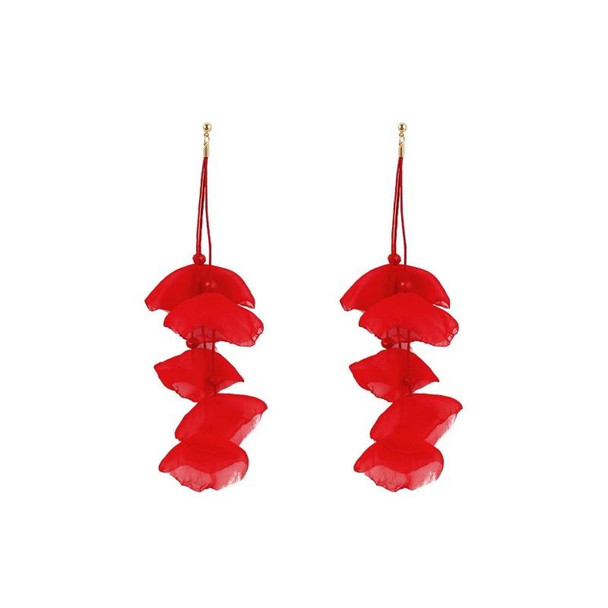 Long Exaggerated Fabric Art Handmade Petal Earrings, Color: E1908-28 Red