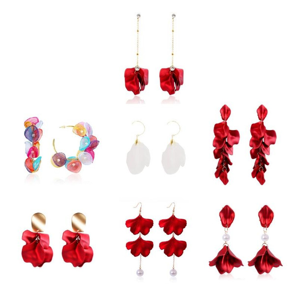 Long Exaggerated Fabric Art Handmade Petal Earrings, Color: E1910-3 2 Sides Maple Leaves