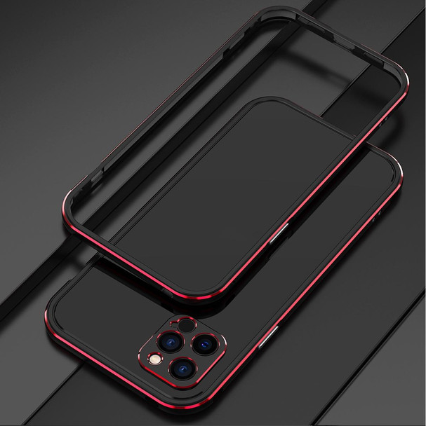 Aurora Series Lens Protector + Metal Frame Protective Case - iPhone 12 mini(Black Red)