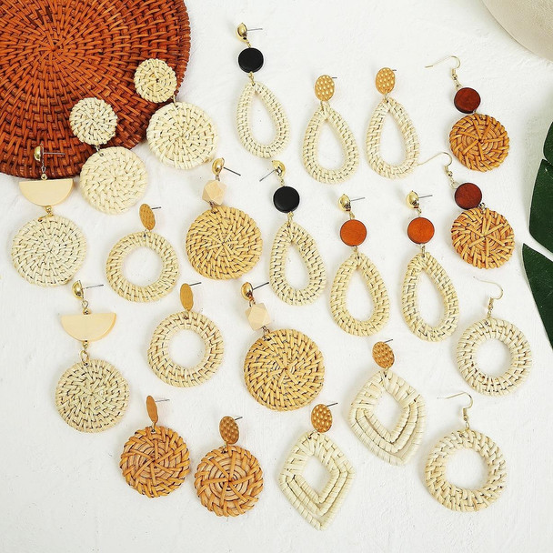 E2002-1 Ear Hook Circle Bamboo Vine Handmade Woven Earrings Bosomia Style Earrings