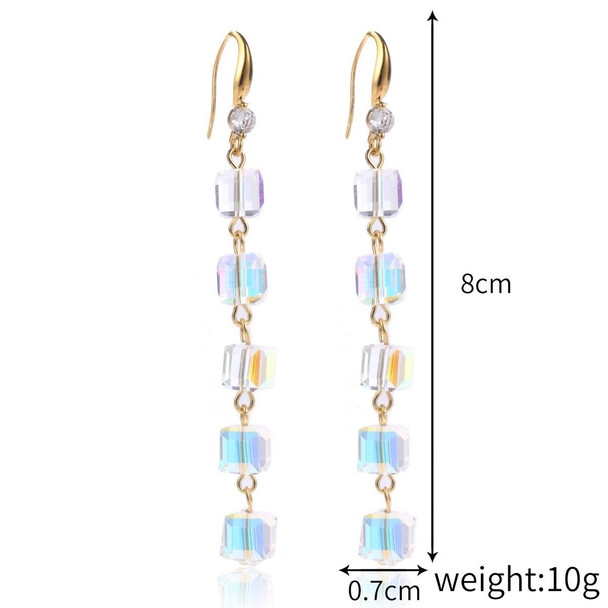 E2204-2 Square Crystal Natural Crystal Handmade Earrings Zircon Long Earrings