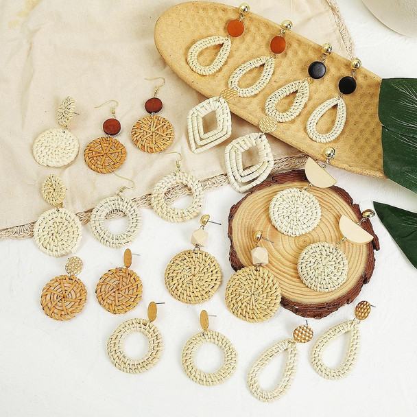 E2002-5 Knock Pattern Circle Bamboo Vine Handmade Woven Earrings Bosomia Style Earrings