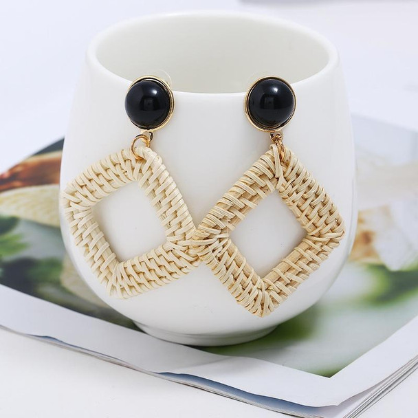 E2002-3 Yellow Frame Bamboo Vine Handmade Woven Earrings Bosomia Style Earrings