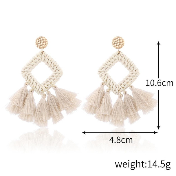 E2205-3 Tassel Prismatic Bamboo Vine Handmade Woven Earrings Bosomia Style Earrings