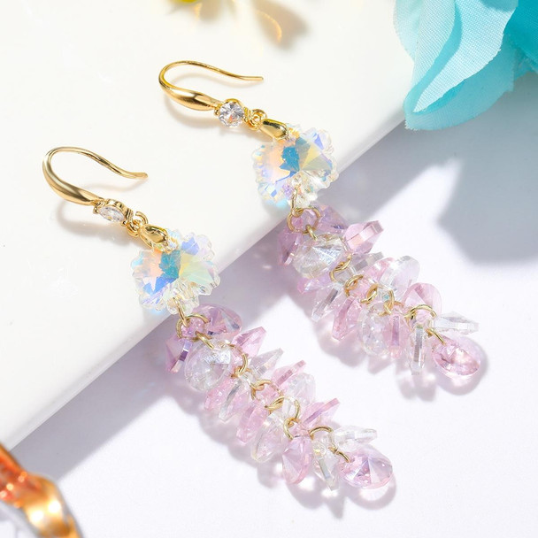 E2204-5 Pink Transparent Scattered Natural Crystal Handmade Earrings Zircon Long Earrings