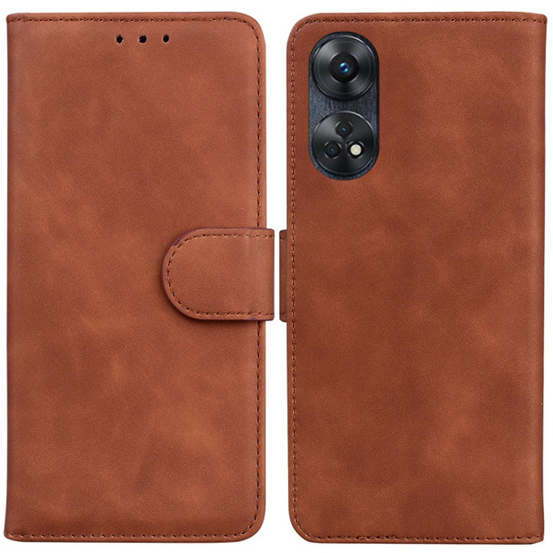For OPPO Reno8 T 4G Skin Feel Pure Color Flip Leatherette Phone Case(Brown)