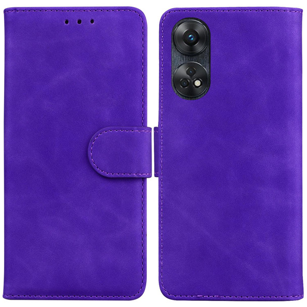 For OPPO Reno8 T 4G Skin Feel Pure Color Flip Leatherette Phone Case(Purple)