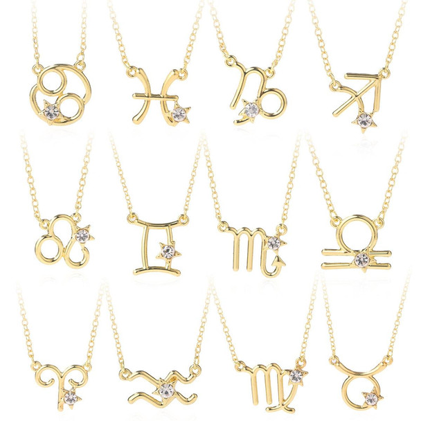 Zodiac Pattern Pendant Clavicle Chain Zodiac Diamond Necklace(N2204-10)