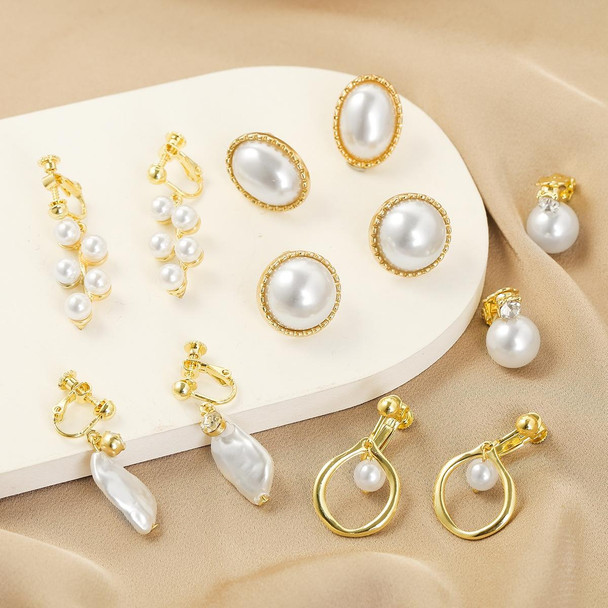 1202 Long Gold Baroque Earrings Pearl Ear Clip Women Without Ear Piercing