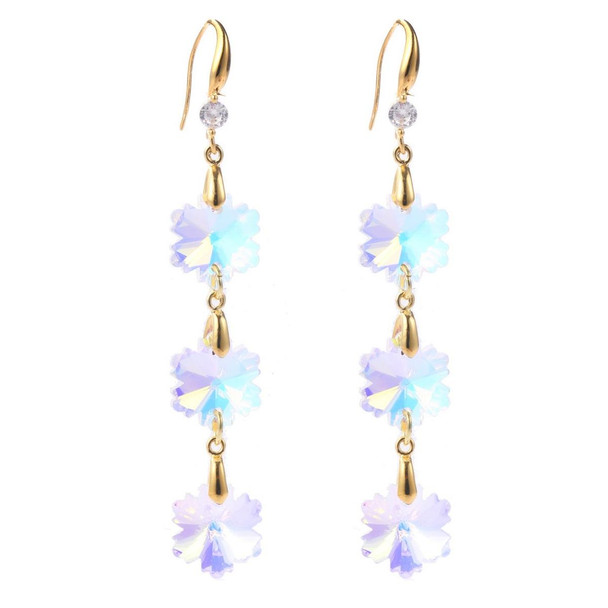 E2204-3 Flower Crystal Natural Crystal Handmade Earrings Zircon Long Earrings