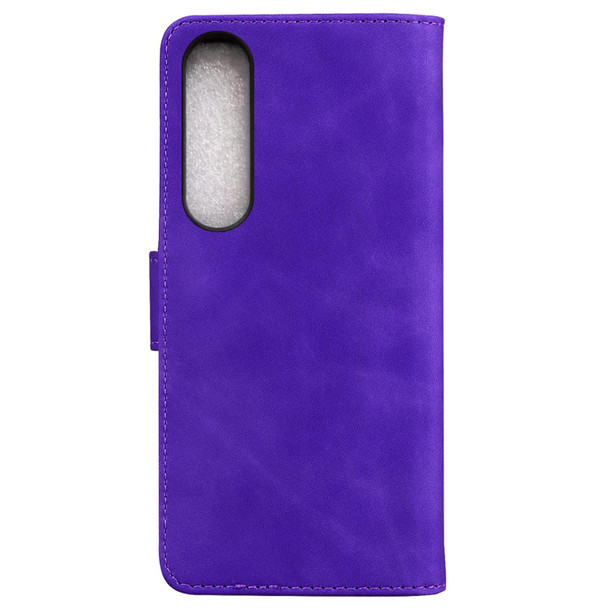 For Sony Xperia 1 IV 2023 Skin Feel Pure Color Flip Leatherette Phone Case(Purple)