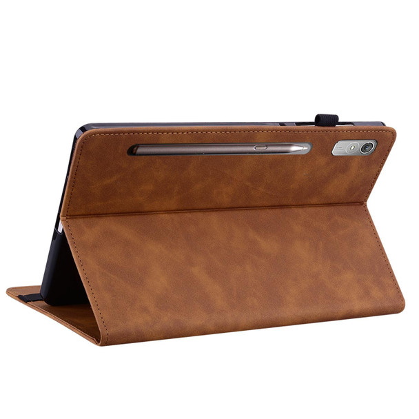 For Lenovo Tab P11 Pro Gen 2 11.2 Skin Feel Solid Color Zipper Leatherette Tablet Case(Brown)