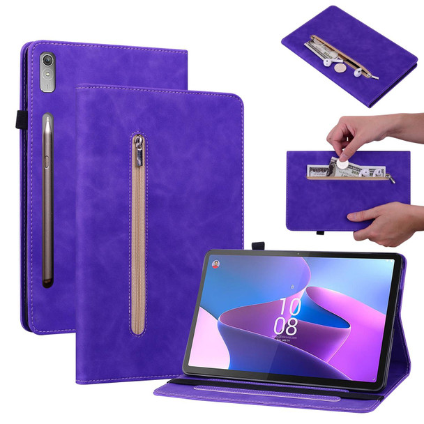 For Lenovo Tab P11 Pro Gen 2 11.2 Skin Feel Solid Color Zipper Leatherette Tablet Case(Purple)