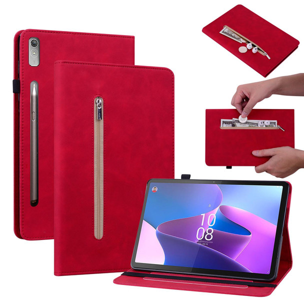 For Lenovo Tab P11 Pro Gen 2 11.2 Skin Feel Solid Color Zipper Leatherette Tablet Case(Red)