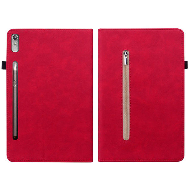 For Lenovo Tab P11 Pro Gen 2 11.2 Skin Feel Solid Color Zipper Leatherette Tablet Case(Red)