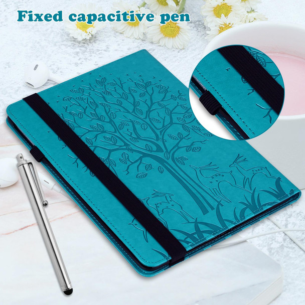 For Lenovo Tab M8 4th Gen TB-300FU Tree & Deer Pattern Embossed Leatherette Tablet Case(Blue)