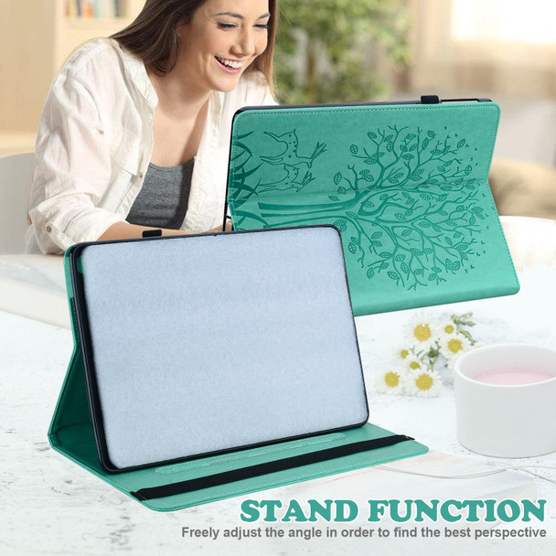 For Lenovo Tab M8 4th Gen TB-300FU Tree & Deer Pattern Embossed Leatherette Tablet Case(Green)