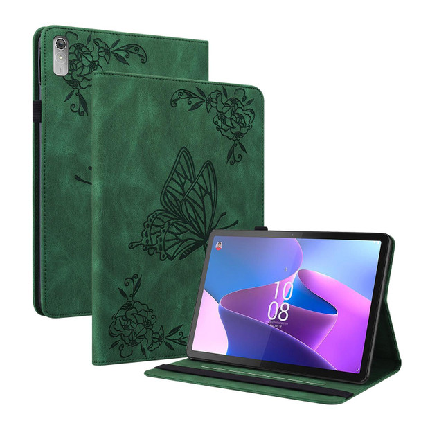 For Lenovo Tab P11 Gen 2 11.5 Butterfly Flower Embossed Leatherette Tablet Case(Green)