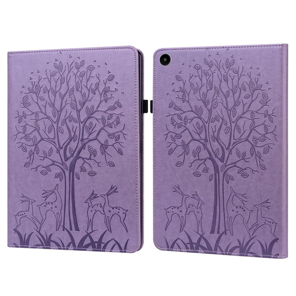 For Huawei MatePad SE 10.4 2022 Tree & Deer Pattern Embossed Leatherette Tablet Case(Purple)