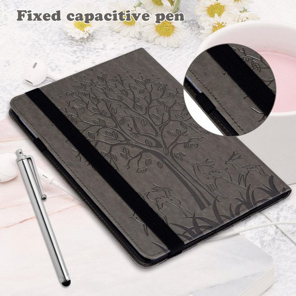 For Huawei MatePad SE 10.4 2022 Tree & Deer Pattern Embossed Leatherette Tablet Case(Grey)