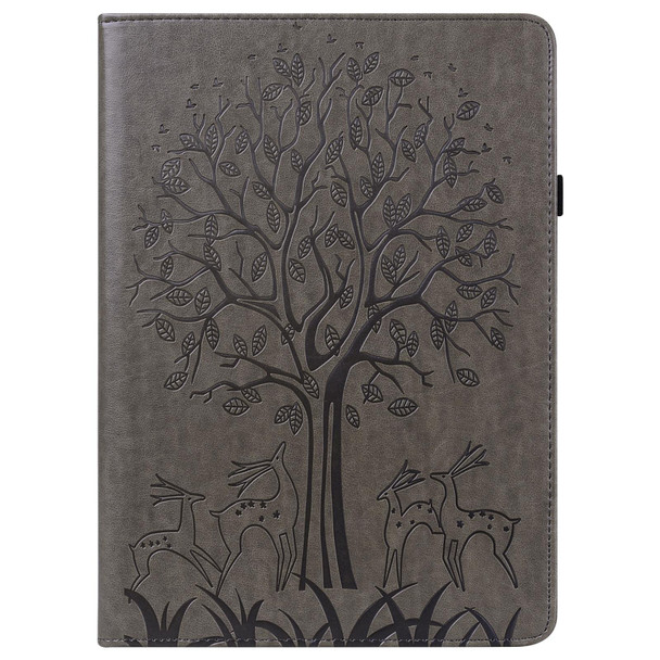 For Huawei MatePad SE 10.4 2022 Tree & Deer Pattern Embossed Leatherette Tablet Case(Grey)