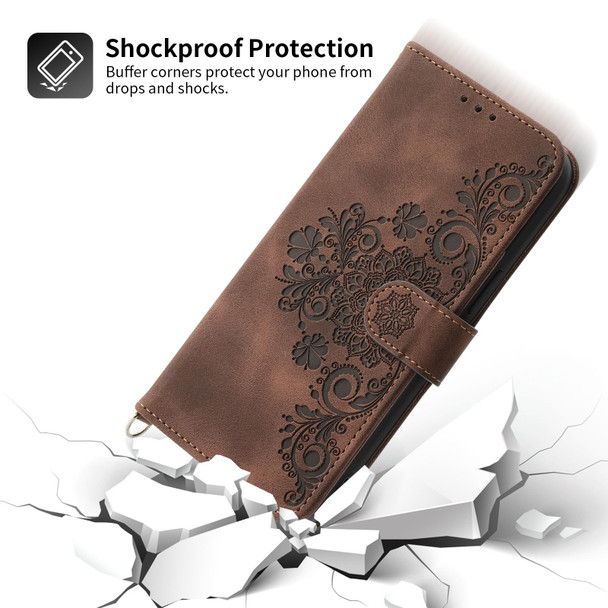 For vivo Y35 4G 2022 Skin-feel Flowers Embossed Wallet Leather Phone Case(Brown)