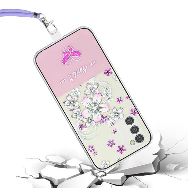 For Samsung Galaxy A54 5G Bronzing Butterfly Flower TPU Phone Case with Lanyard(Cherry Blossoms)